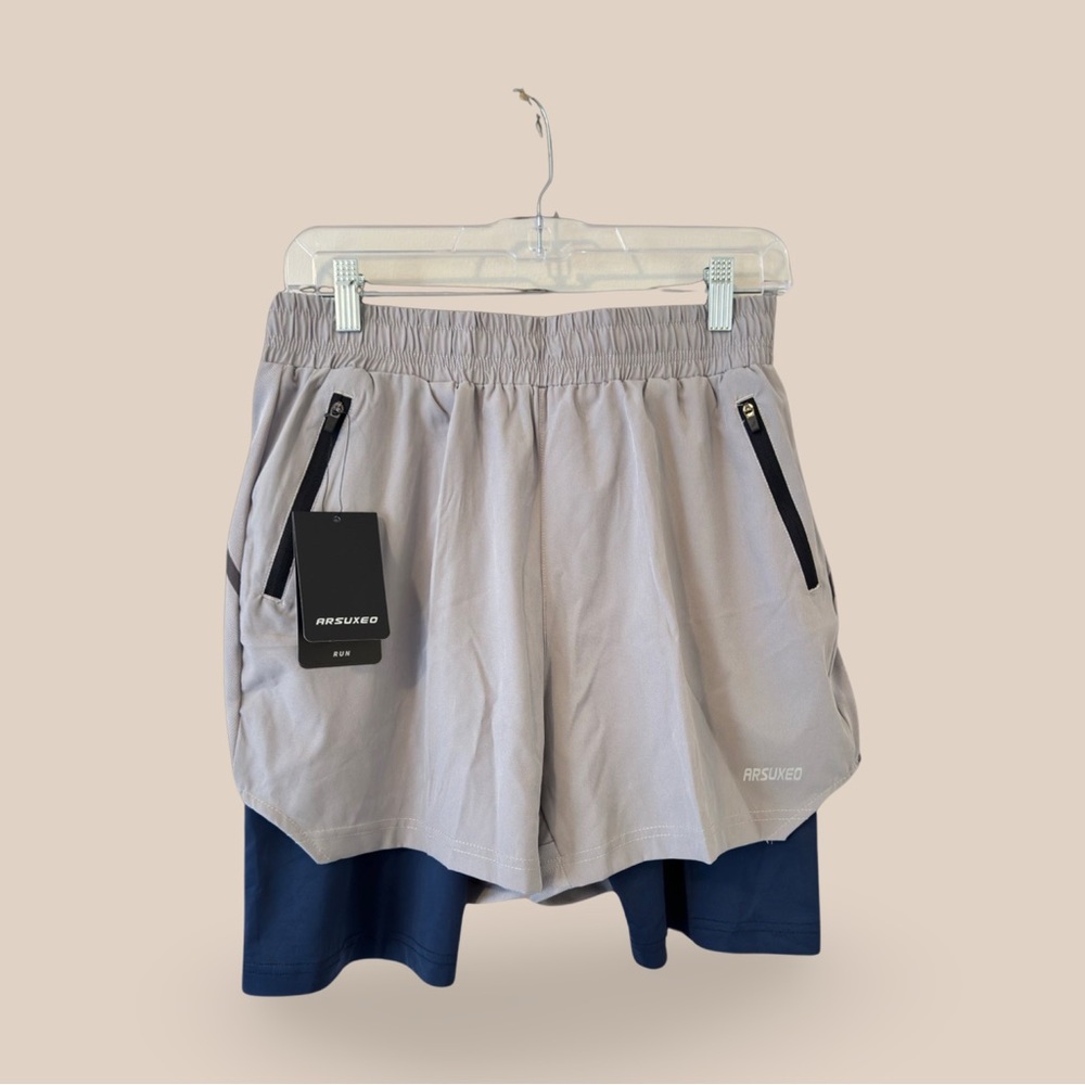 ARSUXEO Men's 2 in 1 Active Running Shorts with 2 Zipper Pocket